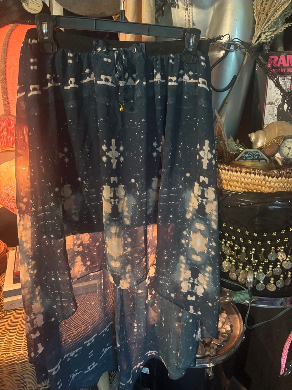 Vera Wang Navy and Cream Tie-Dye High-Low Skirt